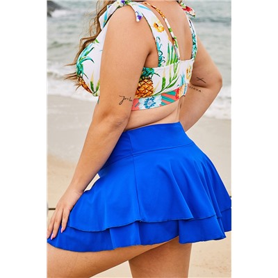 Синяя купальная юбка с широким поясом и двойными воланами