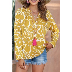 Ginger Floral Split Neck Long Sleeve Blouse