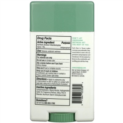 Cremo, Anti-Perspirant & Deodorant, No. 10, Silver Water & Birch, 2.65 oz (75 g)