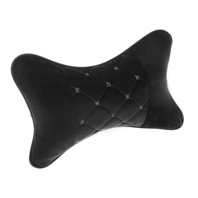 Подушка автомобильная косточка, на подголовник, 27×17 см, велюр, чёрный с строчкой