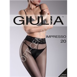 Impresso 20 Giulia Тонкие шелковистые колготки с оплетенным эластаном, плотностью 20 ден, с сексуальным кружевным поясом на силиконовой основе, плоским швом, х/б ластовицей и усиленным мыском. Состав: Полиамид 90%, Эластан 9%, Хлопок 1%
