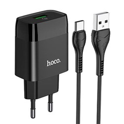 Адаптер Сетевой с кабелем Hoco C72Q Glorious QC3.0 USB 3A/18W (USB/Type-C) (black)