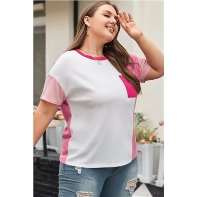 Peach Blossom Colorblock Patchwork Plus Size T-shirt