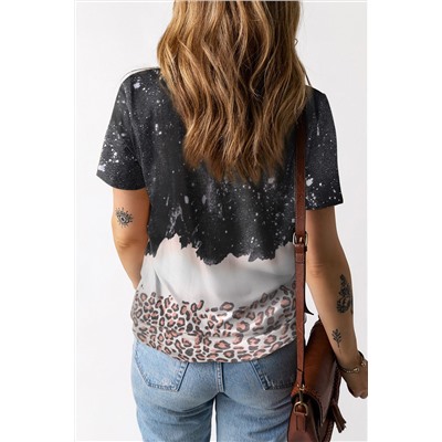 Black Leopard Print Detail Bleached Tee