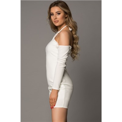 Белое обтягивающее платье-халтер с открытыми плечами