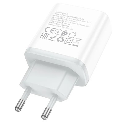 Адаптер Сетевой Hoco C105A PD QC3.0 USB/Type-C 20W (white)