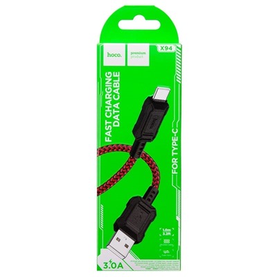 Кабель USB - Type-C Hoco X94 Leader  100см 3A  (red)