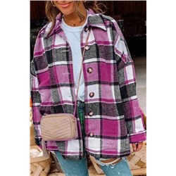 Rose Plaid Print Buttoned Shirt Jacket