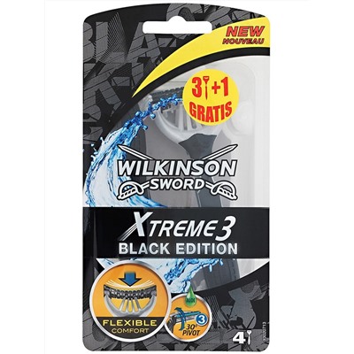 Станок для бритья одноразовый Schick (Wilkinson Sword) Xtreme-3 Black Edition (4шт.)
