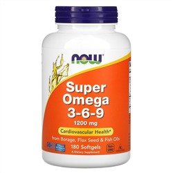 Now Foods, суперомега 3-6-9, 1200 мг, 180 капсул