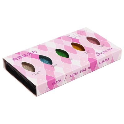 Краски акварельные перламутровые 5 цветов + кисть в пластиковой коробке  PG-5
