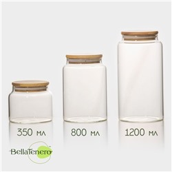 Банки стеклянные для хранения сыпучих продуктов BellaTenero «Эко», 3 предмета: 350/800/1200 мл, с бамбуковой крышкой