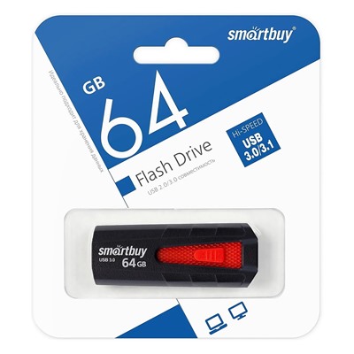 Флэш накопитель USB 64 Гб Smart Buy IRON 3.0 (black/red)