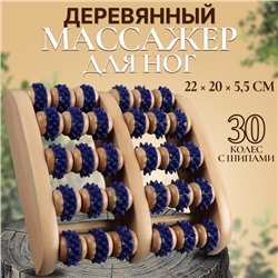 Массажёр для ног «Ножное счастье», 22 × 20 × 5,5 см, 5 рядов с шипами, деревянный, цвет синий/бежевый