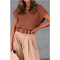 Chestnut Plain Crew Neck Short Sleeve Sweater