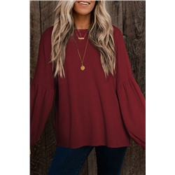 Faux Knit Jacquard Puffy Long Sleeve Top