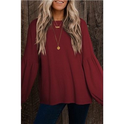 Faux Knit Jacquard Puffy Long Sleeve Top