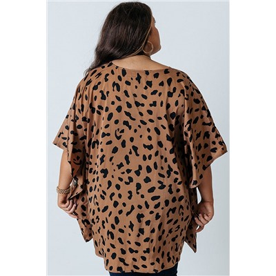 Plus Size Leopard Batwing Sleeve Tunic Top