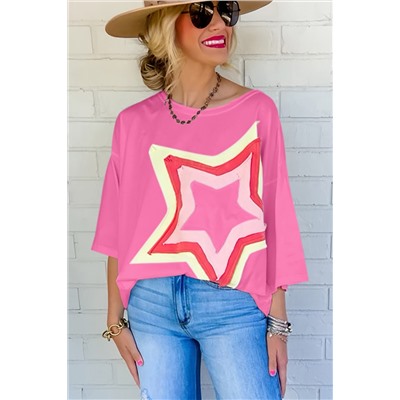 Bonbon Colorblock Star Patched Half Sleeve Oversized Tee