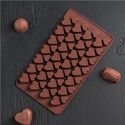 Форма для конфет и шоколада Доляна «Сердечки», силикон, 19,5×11,5 см, 56 ячеек (2×2/1,5×1,5 см), цвет МИКС