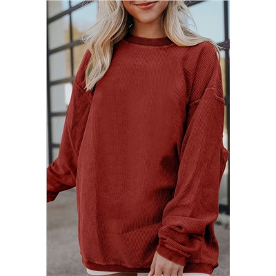 Racing Red Ribbed Corded Oversized Sweatshirt