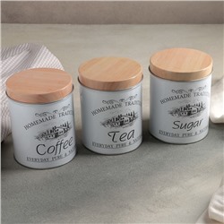 Банки жестяные для хранения сыпучих продуктов Sugar Coffee Tea, 1,2 л, 10,5×14 см, 3 шт, цвет серый