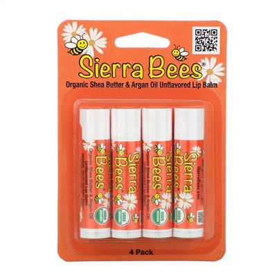 Sierra Bees, Органические бальзамы для губ, масло ши и аргановое масло, 4 штуки в упаковке весом 0,15 унции (4,25 г) каждая