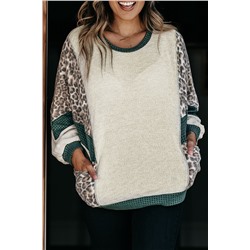 Leopard Colorblock Patchwork Dolman Sleeve Plus Size Top