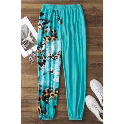 Light Blue Contrast Leopard Tie-dye Print Jogger Pants