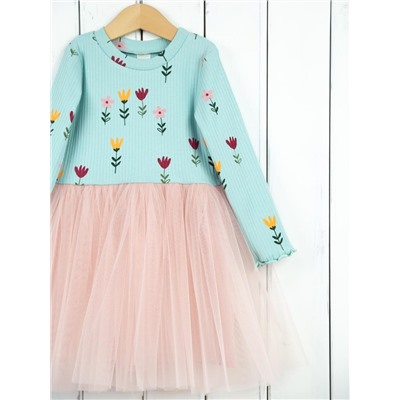 Платье для девочки Baby Boom С229/1-К Б106 Лапша цветы на мяте розовом