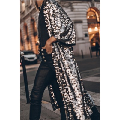 Silvery Sequin 3/4 Sleeve Kimono