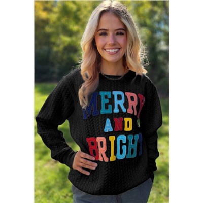 Black Merry And Bright Cable Knit Pullover Sweatshirt