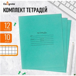 Комплект тетрадей из 10 штук, 12 листов в клетку КПК "Зелёная обложка", блок №2, белизна 75% (серые листы)