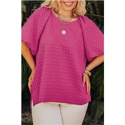 Coral Paradise Solid Textured Bubble Sleeve Plus Size Blouse