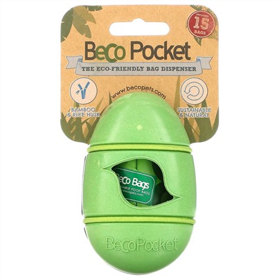 Beco Pets, Beco Pocket, экологичный диспенсер для пакетов, зеленый, 1 пакет Beco Pocket, 15 пакетиков