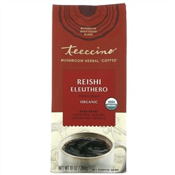 Teeccino, Mushroom Herbal Coffee, Reishi Eleuthero, Dark Roast, Caffeine Free, 10 oz (284 g)