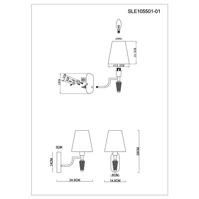 SLE105501-01 Светильник настенный Никель/Белый E14 1*40W