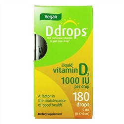 Ddrops, Liquid Vitamin D2, 1,000 IU , 0.17 fl oz ( 5 ml)