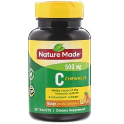 Nature Made, Жевательный витамин С, апельсин, 500 мг, 60 таблеток