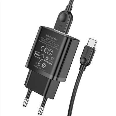 Адаптер Сетевой с кабелем Borofone BA52A Gamble USB 2,1A/10W (USB/Type-C) (black)