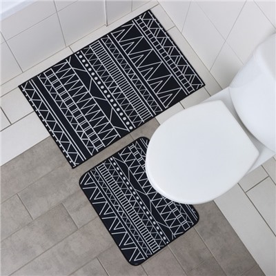 Набор ковриков для ванной и туалета Доляна «Марокканский», 2 шт, 50×80, 40×50 см, цвет чёрно-белый