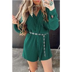 Sea Green Ribbed Long Sleeve Button Front Romper