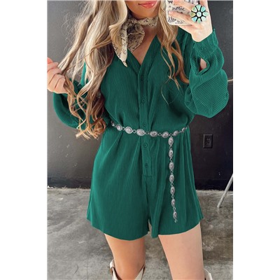 Sea Green Ribbed Long Sleeve Button Front Romper