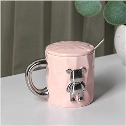 Кружка керамическая с ложкой «Стильный мишка», 320 мл, цвет розовый