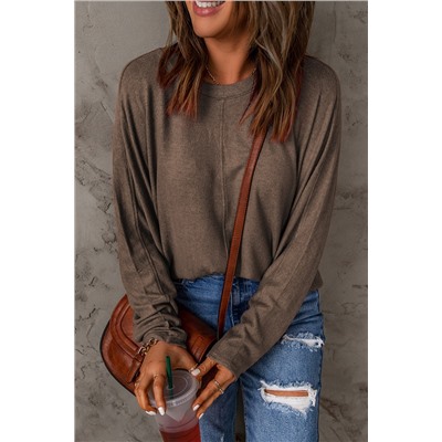 Brown Fiery Solid Color Patchwork Long Sleeve Top