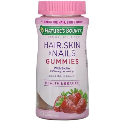 Nature's Bounty, Optimal Solutions, для волос, кожи и ногтей, со вкусом клубники, 80 жевательных конфет