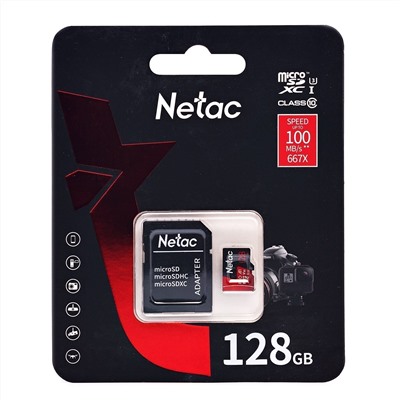 Карта флэш-памяти MicroSD 128 Гб Netac P500 Extreme Pro UHS-I (100 Mb/s) + SD адаптер (Class 10)