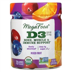 MegaFood, Смесь фруктов с витамином D3, 1000 МЕ (25 мкг), 70 жевательных таблеток