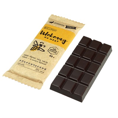 Шоколад на меду "Вкус и Польза" горький, 70% какао, классический Гагаринские Мануфактуры, 20 г