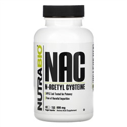 NutraBio Labs, NAC N-ацетил-цистеин, 600 мг, 150 вегетарианских капсул